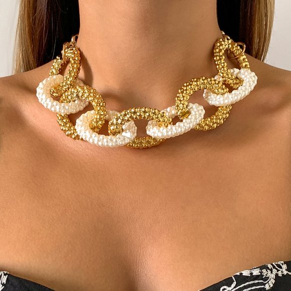 🍑Statement Chunky Chain Acrylic & Alloy Necklace One Size - Picture 3 of 7